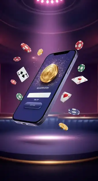 Een tovenaar die een registratieformulier invult op een tablet, met het logo van Magical Spin Casino op de achtergrond en magische spreuken die rondzweven